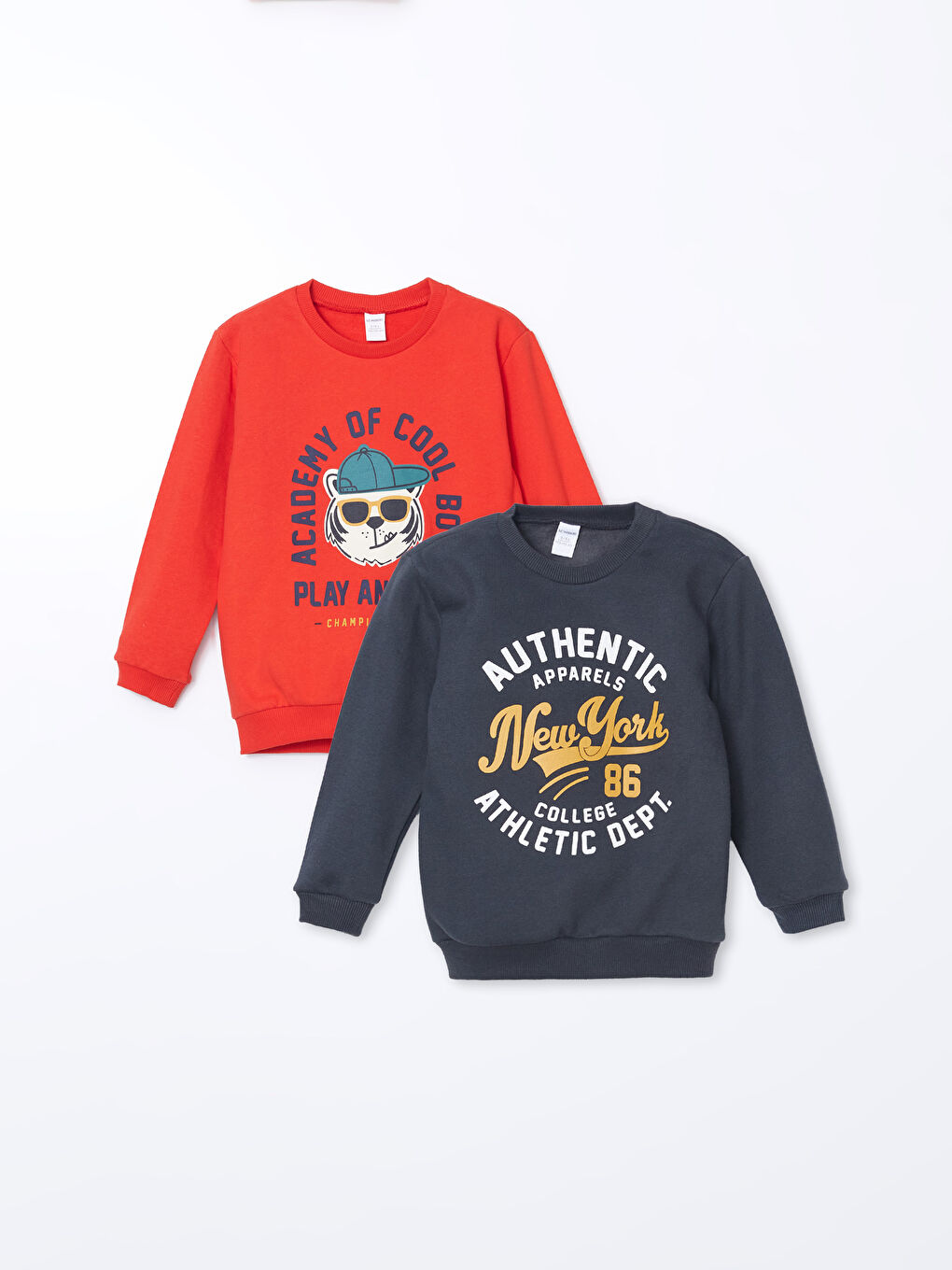 LCW Kids Kırmızı Bisiklet Yaka Uzun Kollu Baskılı Erkek Bebek Sweatshirt 2'li