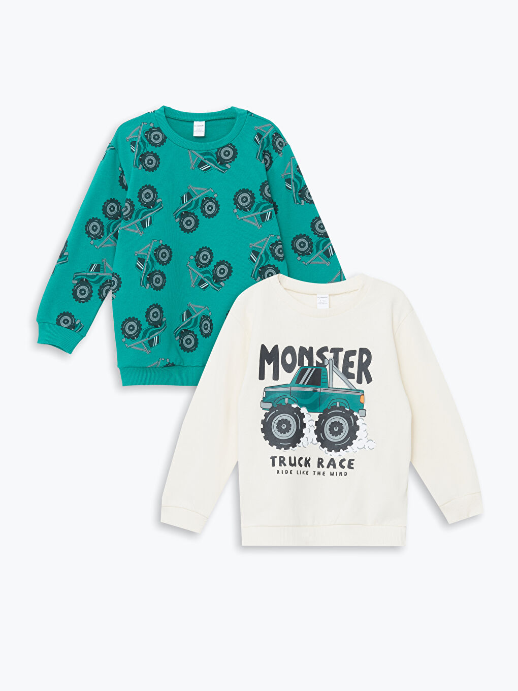 LCW Kids Açık Bej Bisiklet Yaka Baskılı Uzun Kollu Erkek Bebek Sweatshirt 2'li