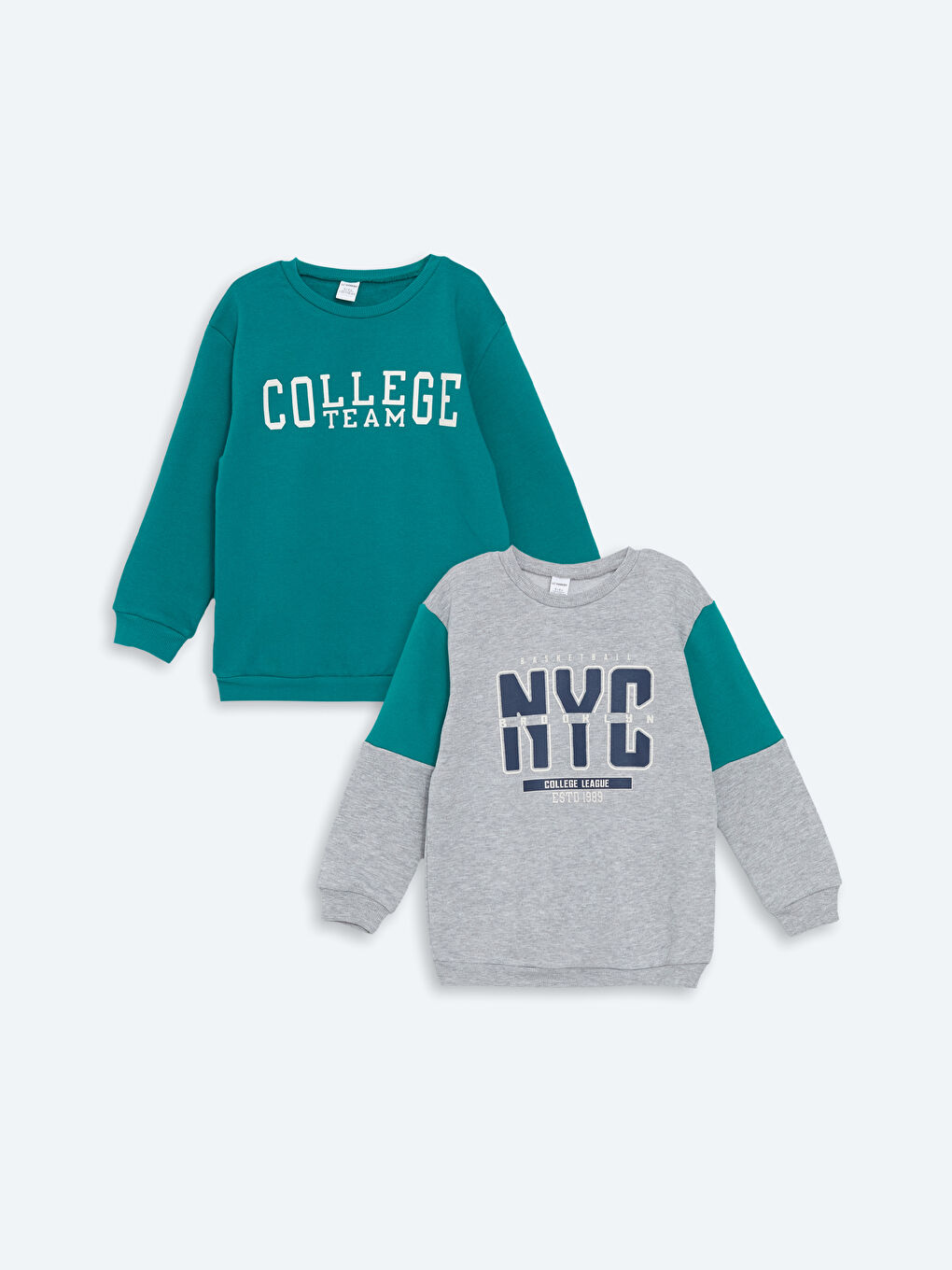 LCW Kids Gri Melanj Bisiklet Yaka Uzun Kollu Baskılı Erkek Bebek Sweatshirt 2'li