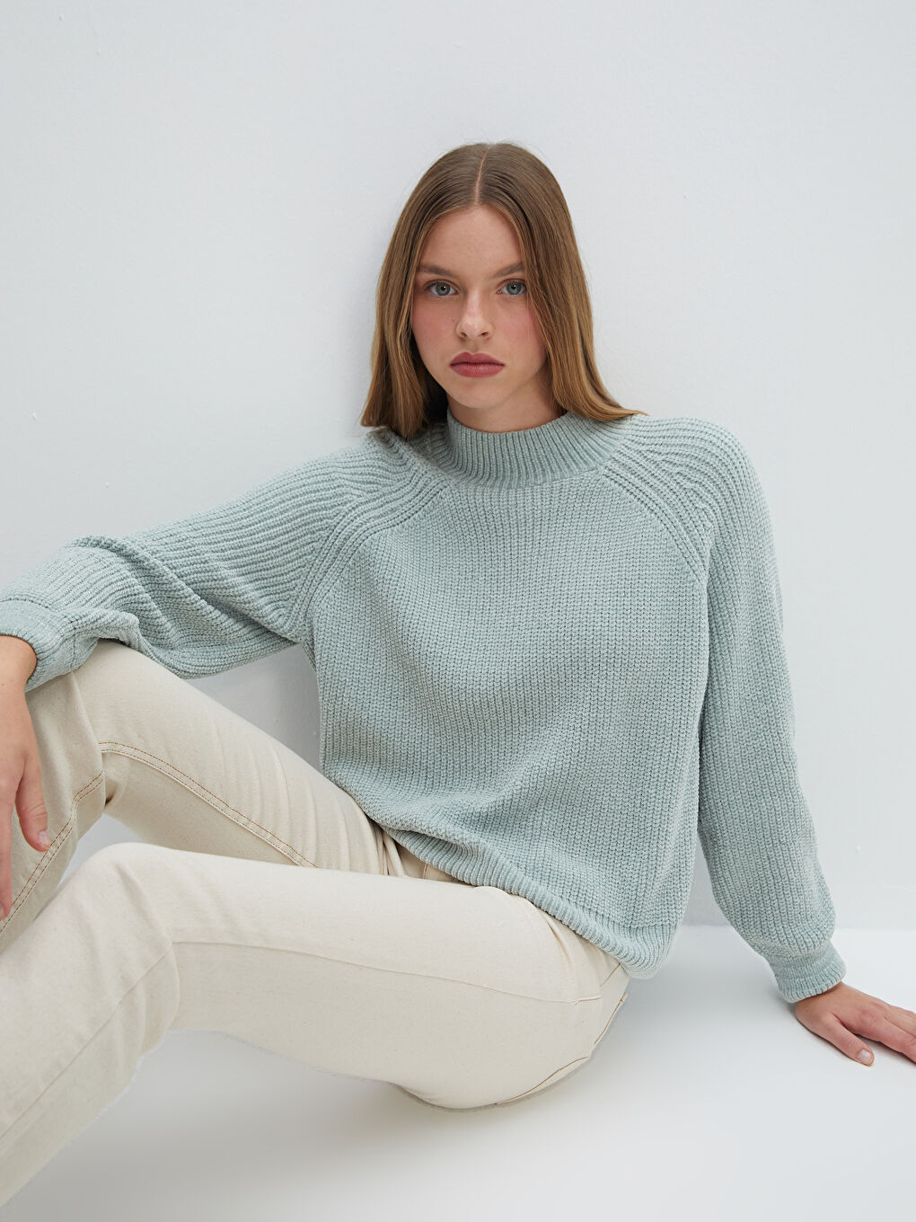 LCW Vision Half Turtleneck Textured Women's Knitwear Sweater -W4DJ40Z8-GBN