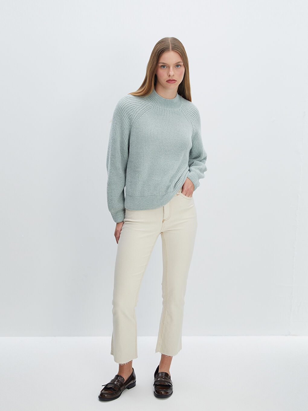 LCW Vision Half Turtleneck Textured Women's Knitwear Sweater -W4DJ40Z8-GBN