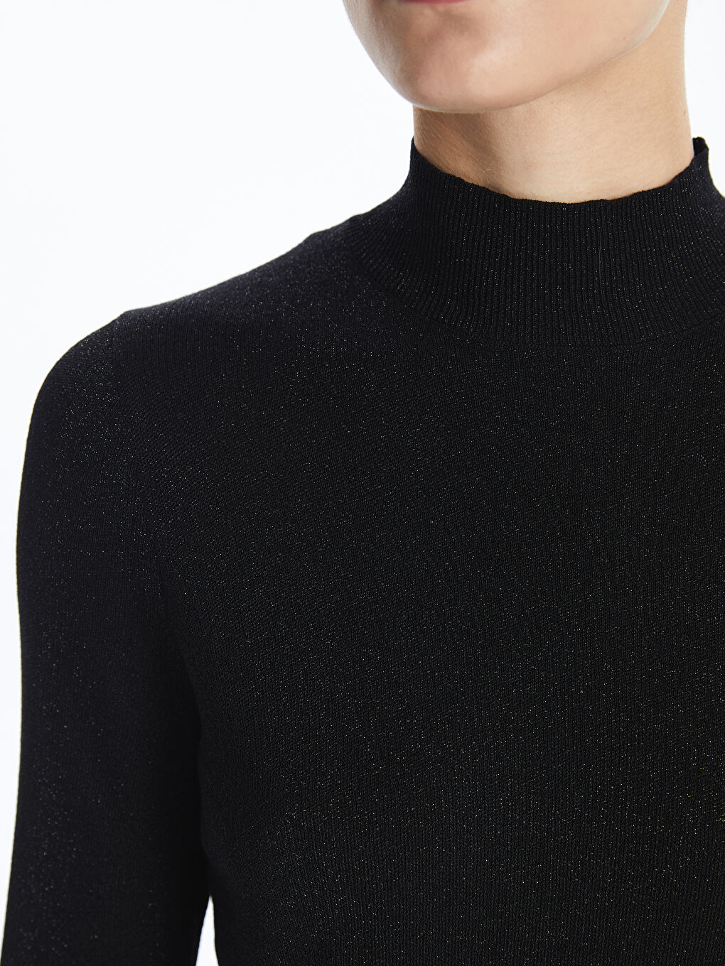 Funnel Neck Plain Long Sleeve Women's Knitwear Dress-2