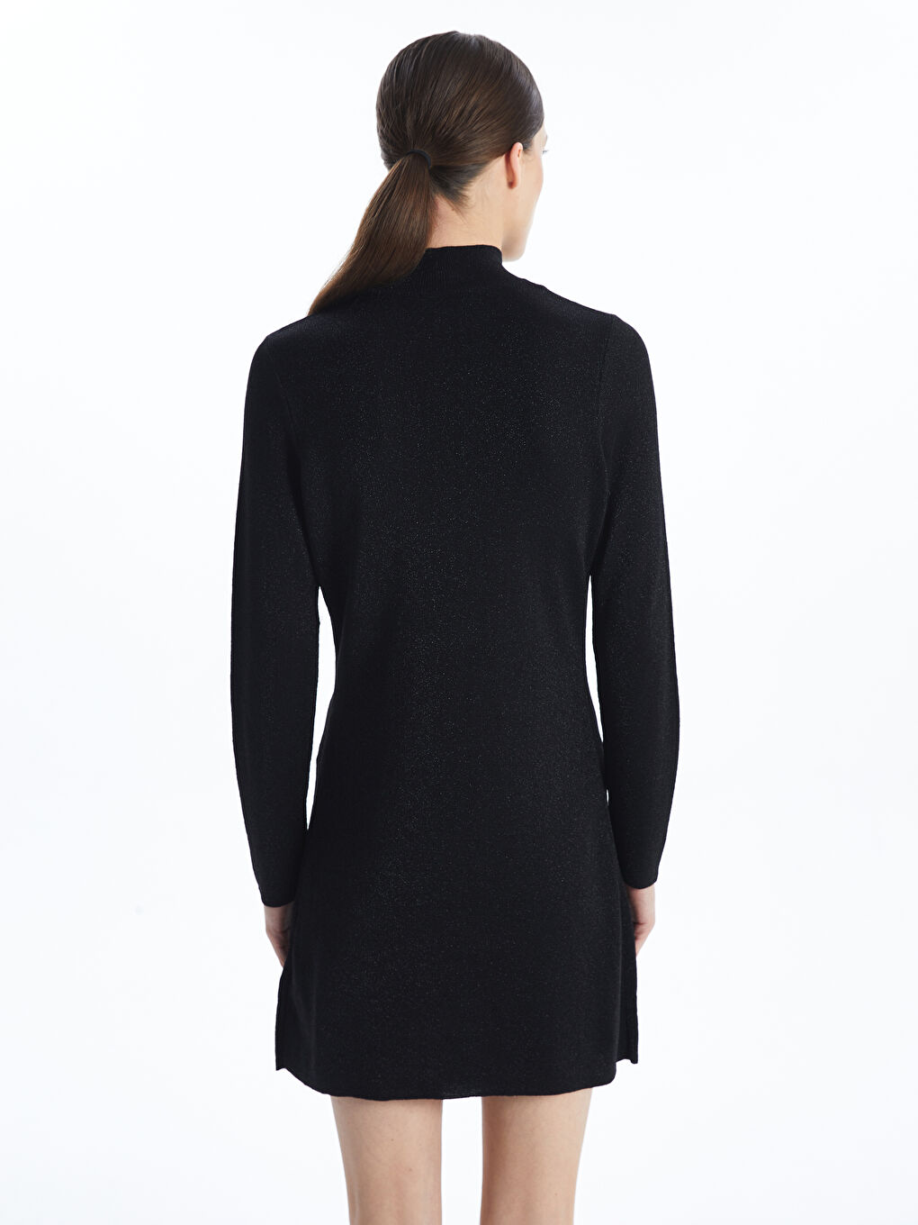 Funnel Neck Plain Long Sleeve Women's Knitwear Dress-3