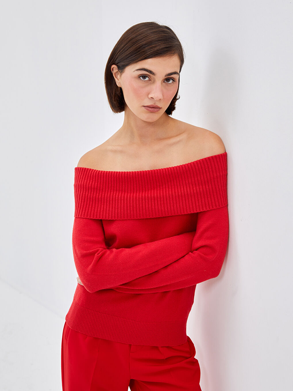 LCW Vision Slash Neck Plain Long Sleeve Women's Knitwear Sweater -W4DJ76Z8-HJY