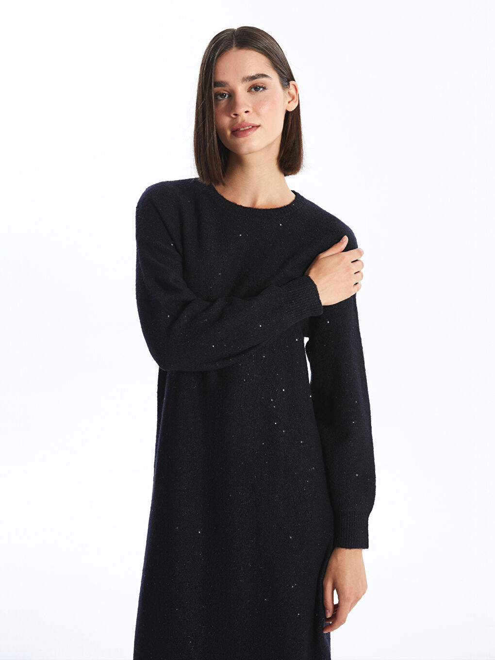Crew Neck Plain Long Sleeve Women's Knitwear Dress -W4DJ86Z8-CVL