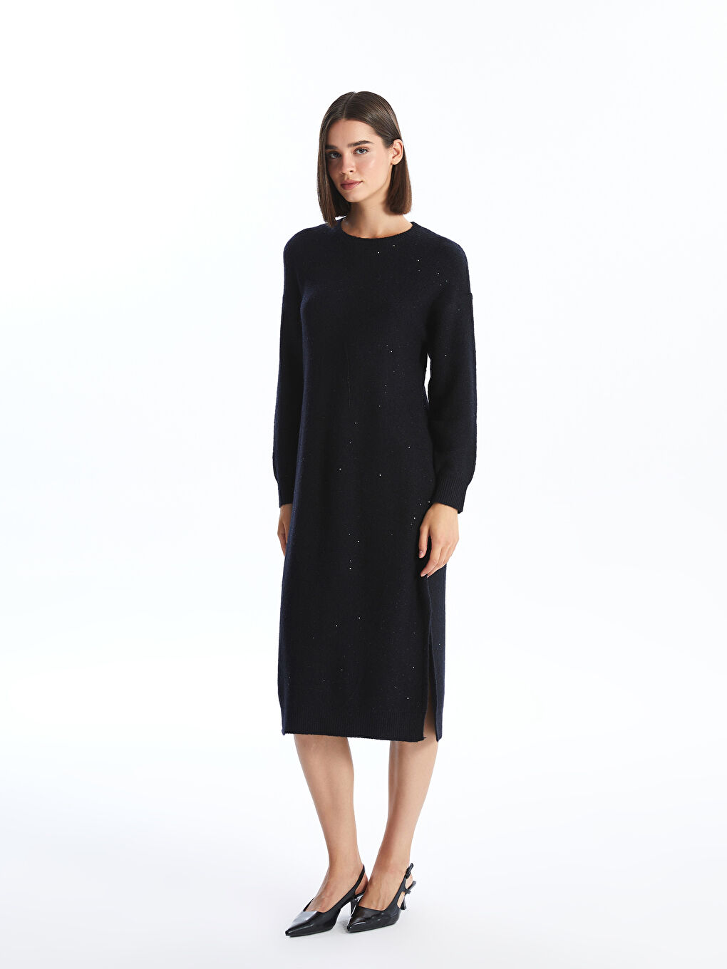 Crew Neck Plain Long Sleeve Women's Knitwear Dress -W4DJ86Z8-CVL