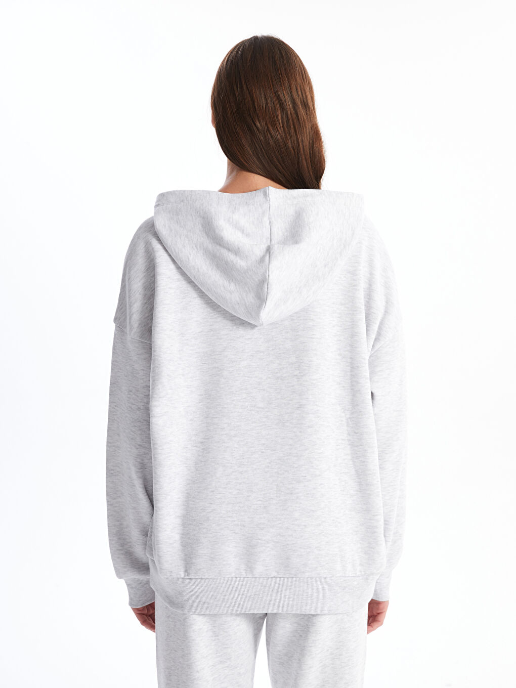 XSIDE Gri Melanj Baskılı Oversize Kadın Kalın Hoodie - 3