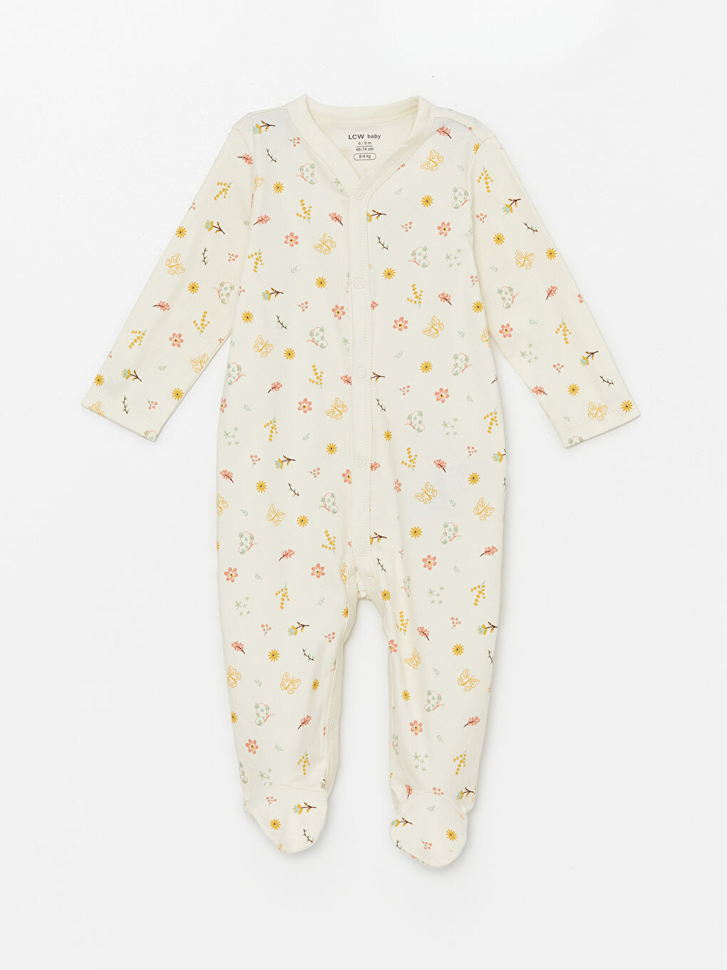 Ekru V Yaka Kız Bebek Tulum