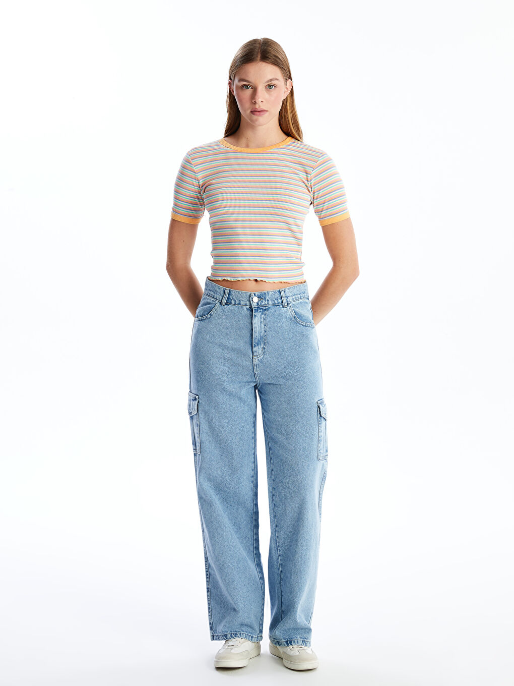 Crew Neck Striped Short Sleeve Women's T-Shirt-1