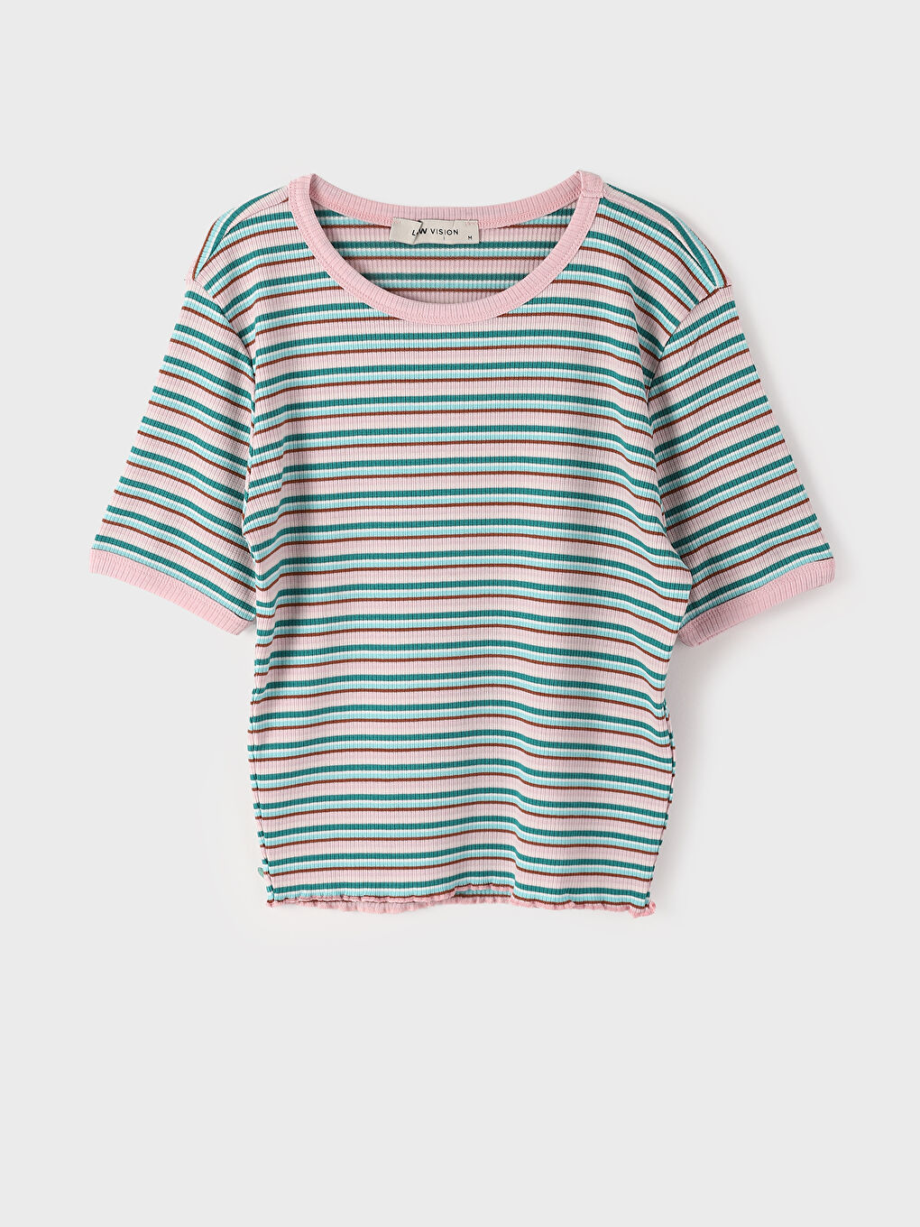 تيشيرت نسائي واسع الحجم مُخَطَّط برقبة دائرية