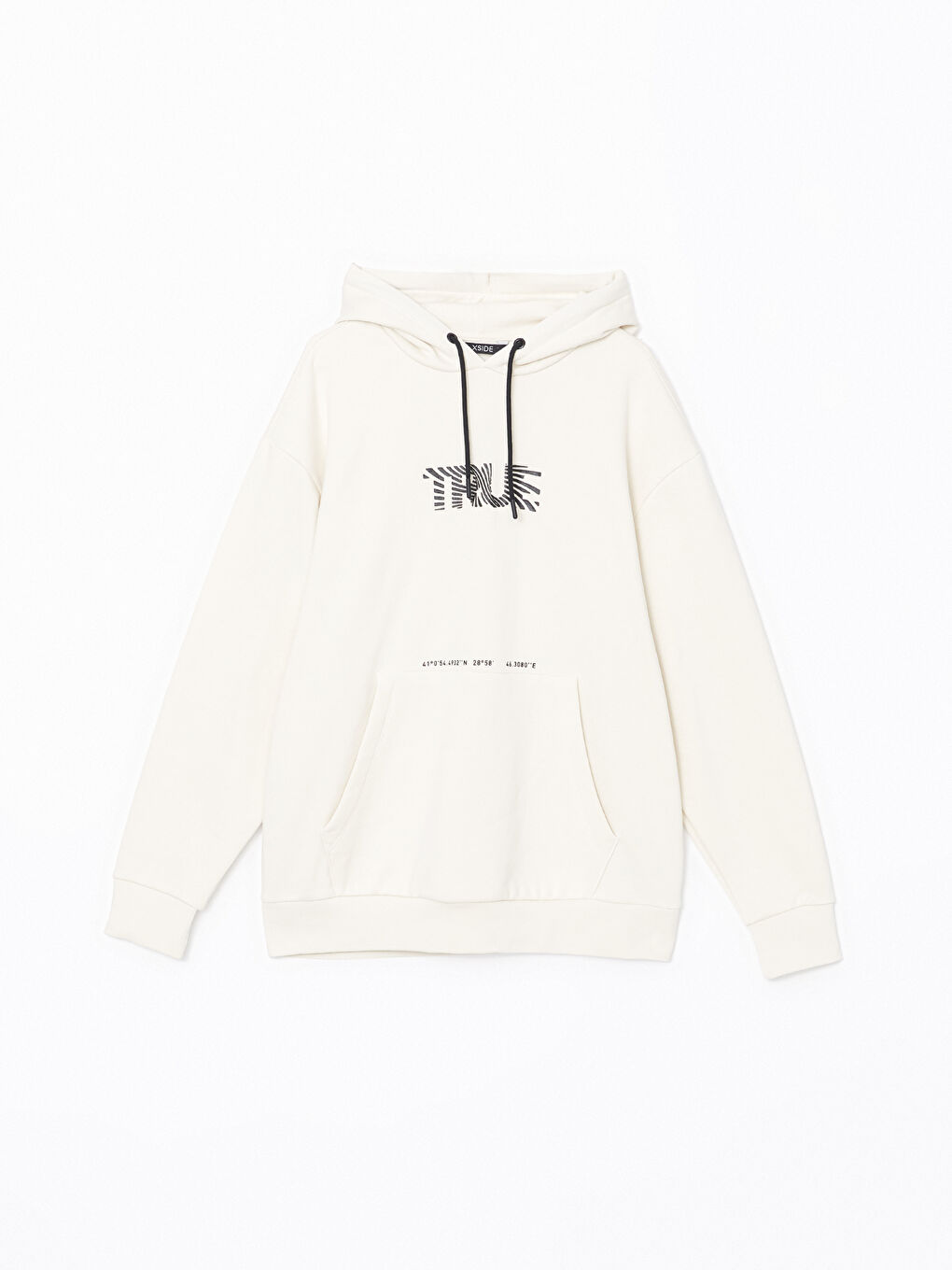 XSIDE Açık Bej Baskılı Uzun Kollu Erkek Hoodie