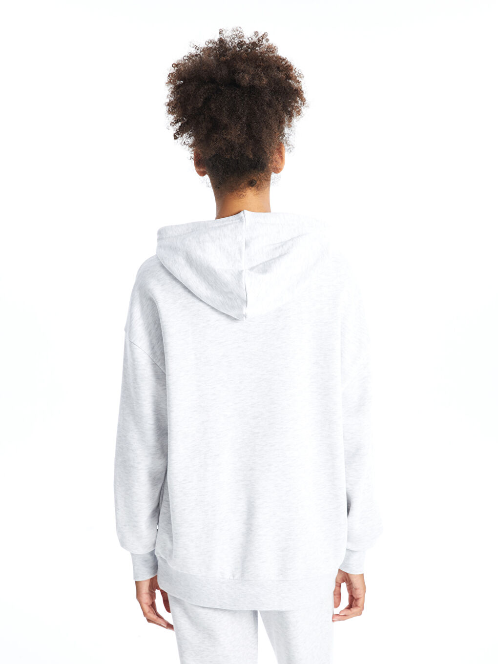 XSIDE Gri Melanj Baskılı Oversize Kadın Kalın Hoodie - 7