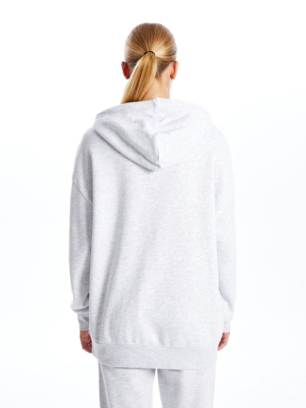 XSIDE Gri Melanj Baskılı Oversize Kadın Kalın Hoodie - 6