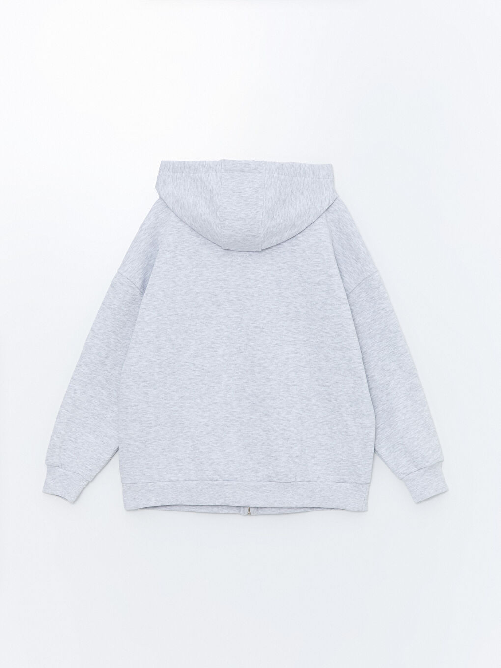 XSIDE Açık Gri Melanj Kapüşonlu Nakışlı Oversize Kadın Fermuarlı Sweatshirt - 6