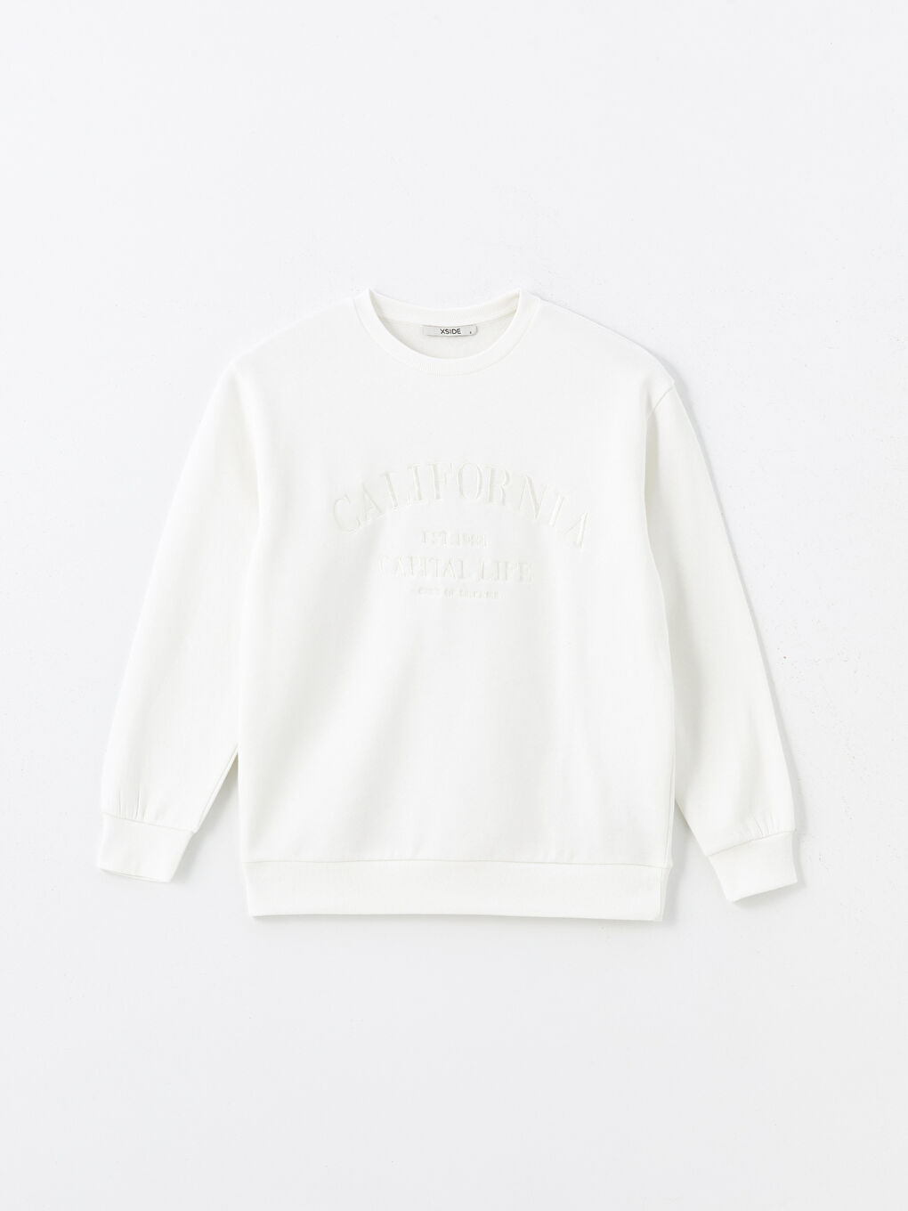 XSIDE Ekru Bisiklet Yaka Nakışlı Kadın Kalın Sweatshirt