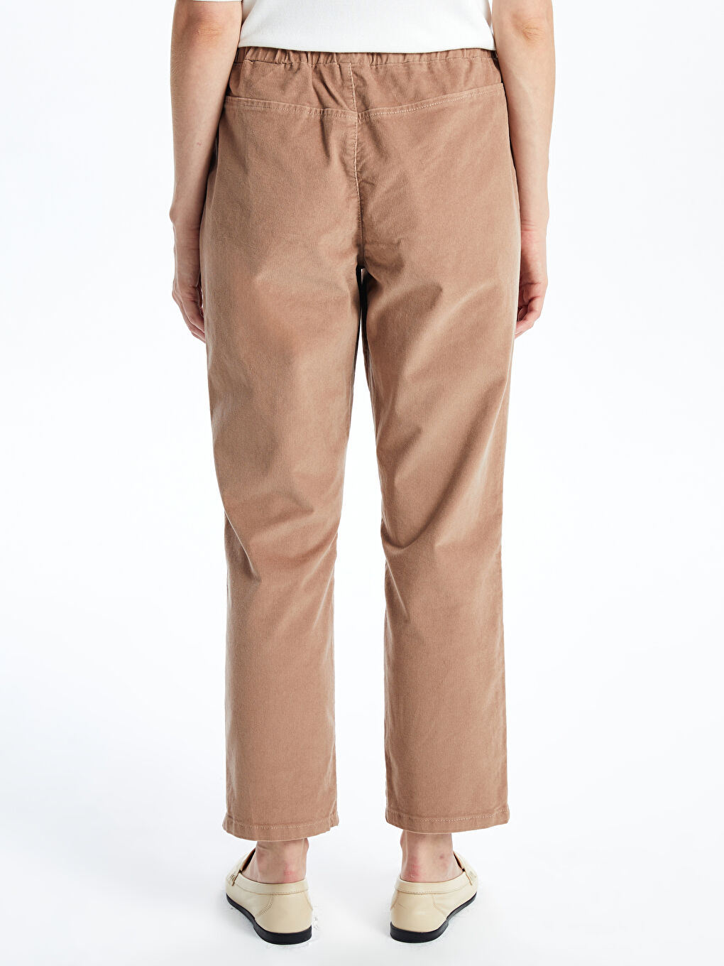 Kahverengi Beli Lastikli Kadife Kadın Pantolon-3