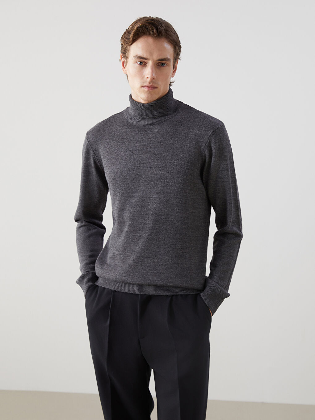 Turtleneck Long Sleeve Men's Tricot Sweater -W4DL55Z8-KGY