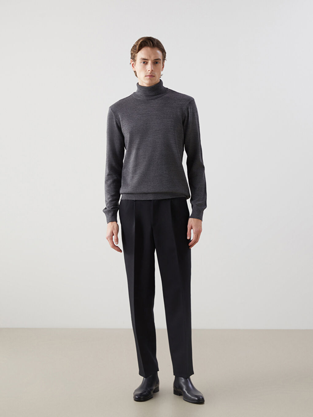 Turtleneck Long Sleeve Men's Tricot Sweater -W4DL55Z8-KGY