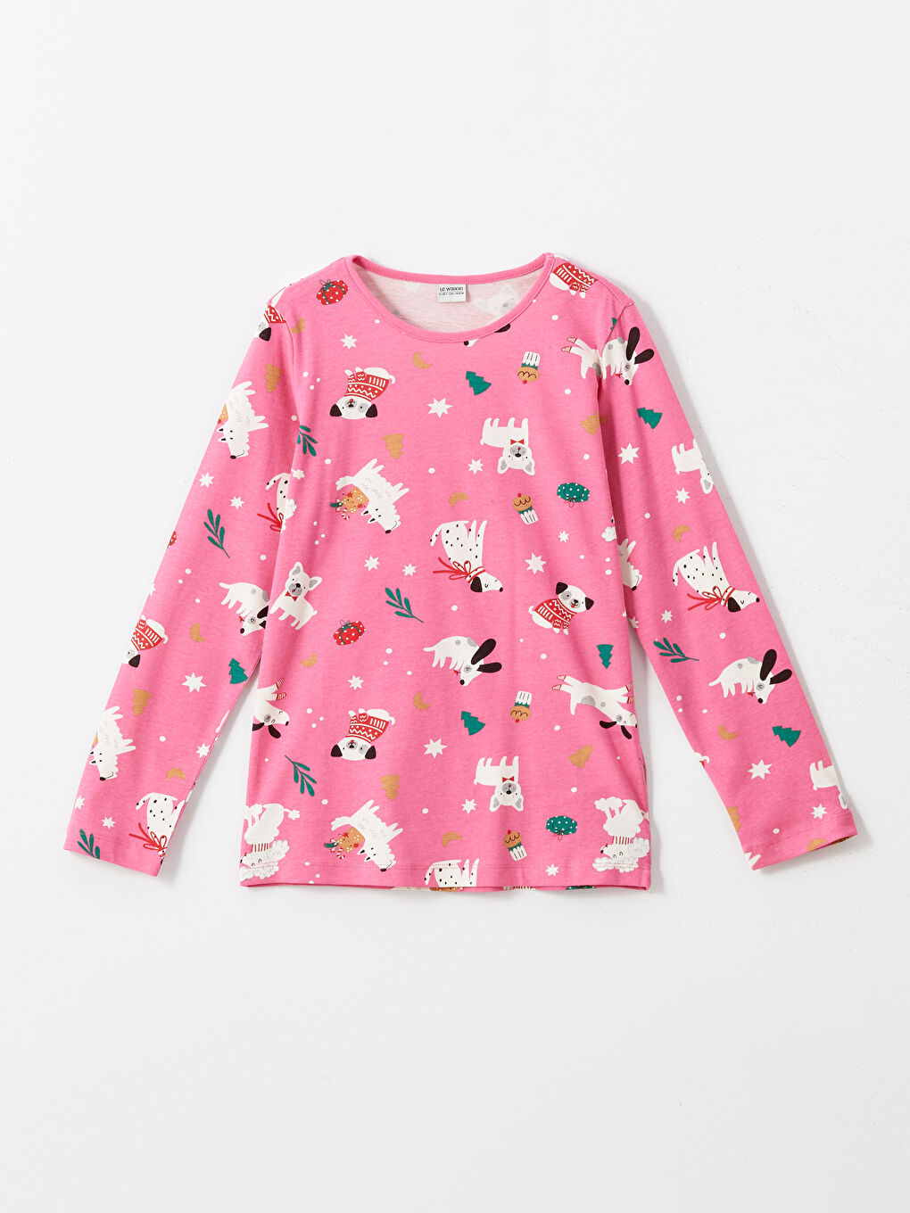 LCW Kids Pembe Bisiklet Yaka Yılbaşı Temalı Kız Çocuk Pijama Takımı - 4