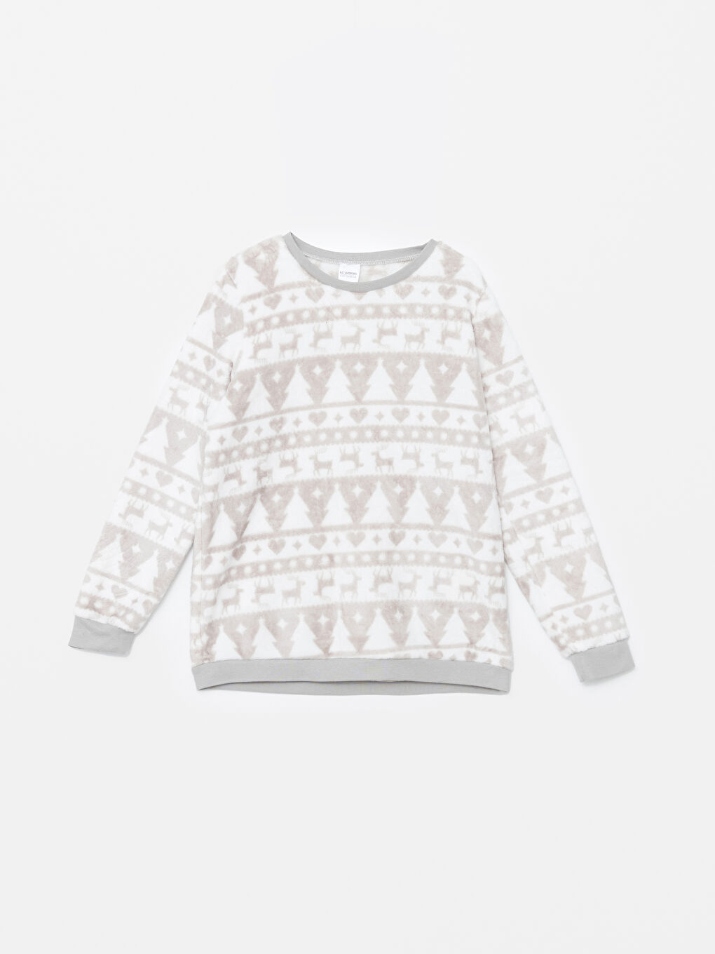 Beyaz Bisiklet Yaka Pelüş Kız Çocuk Pijama Üst