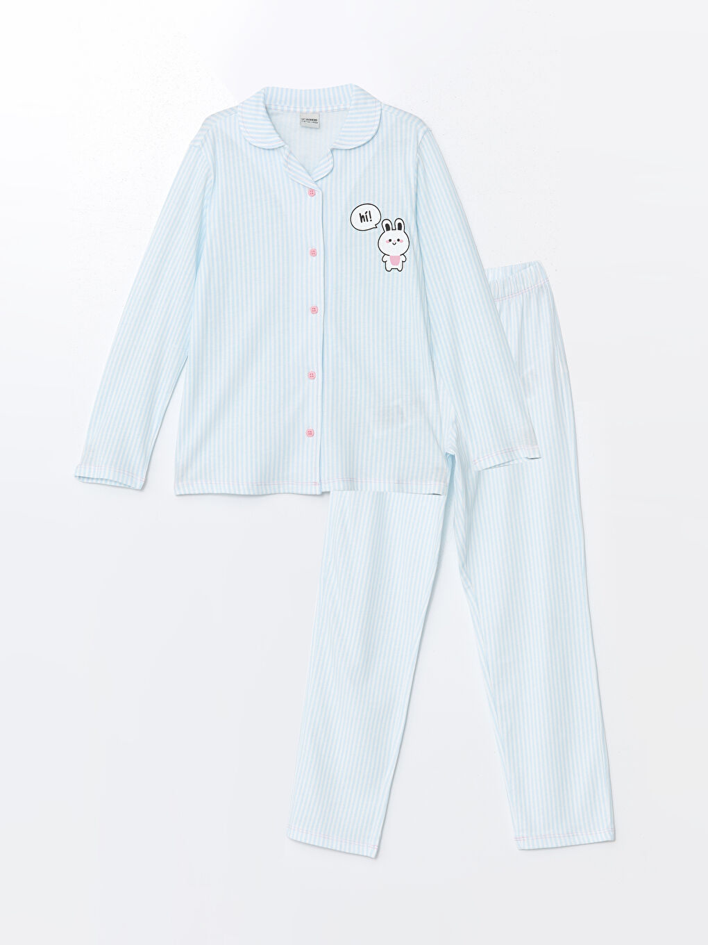 LCW Kids Mavi Baskılı Gömlek Yaka Kız Çocuk Pijama Takımı