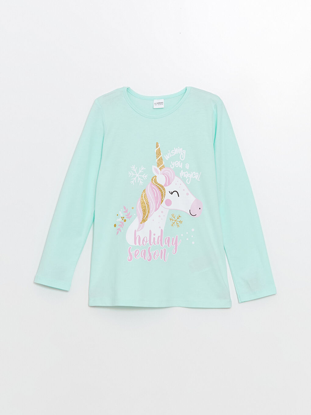 Turkuaz Bisiklet Yaka Baskılı Kız Çocuk Pijama Üst