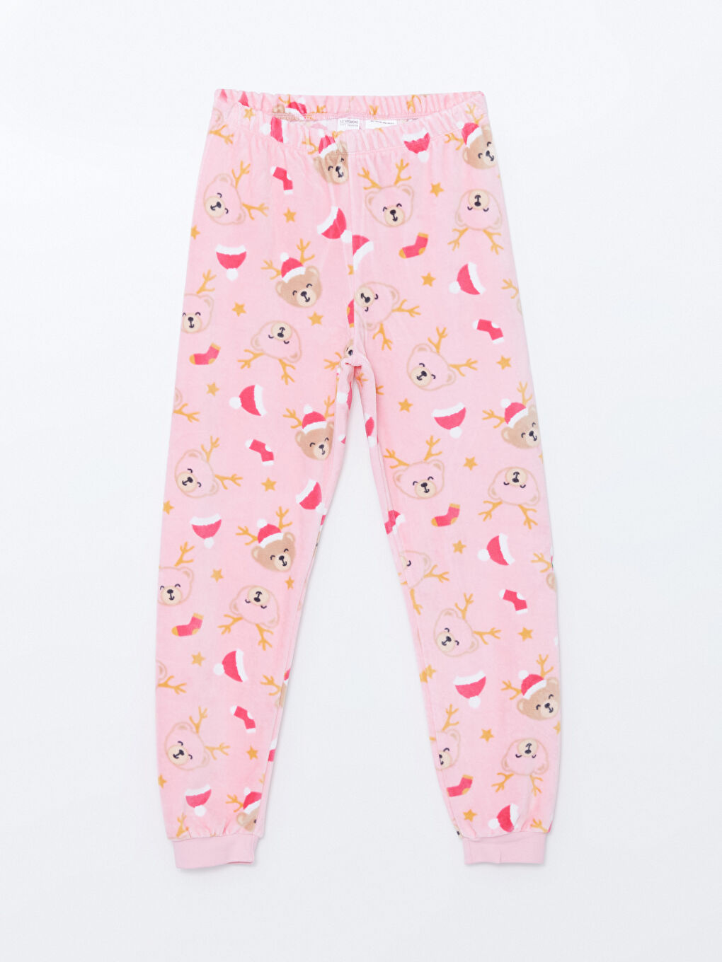 Pembe Beli Lastikli Kadife Kız Çocuk Pijama Alt