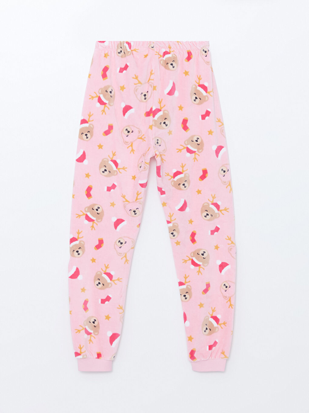 Pembe Beli Lastikli Kadife Kız Çocuk Pijama Alt-1