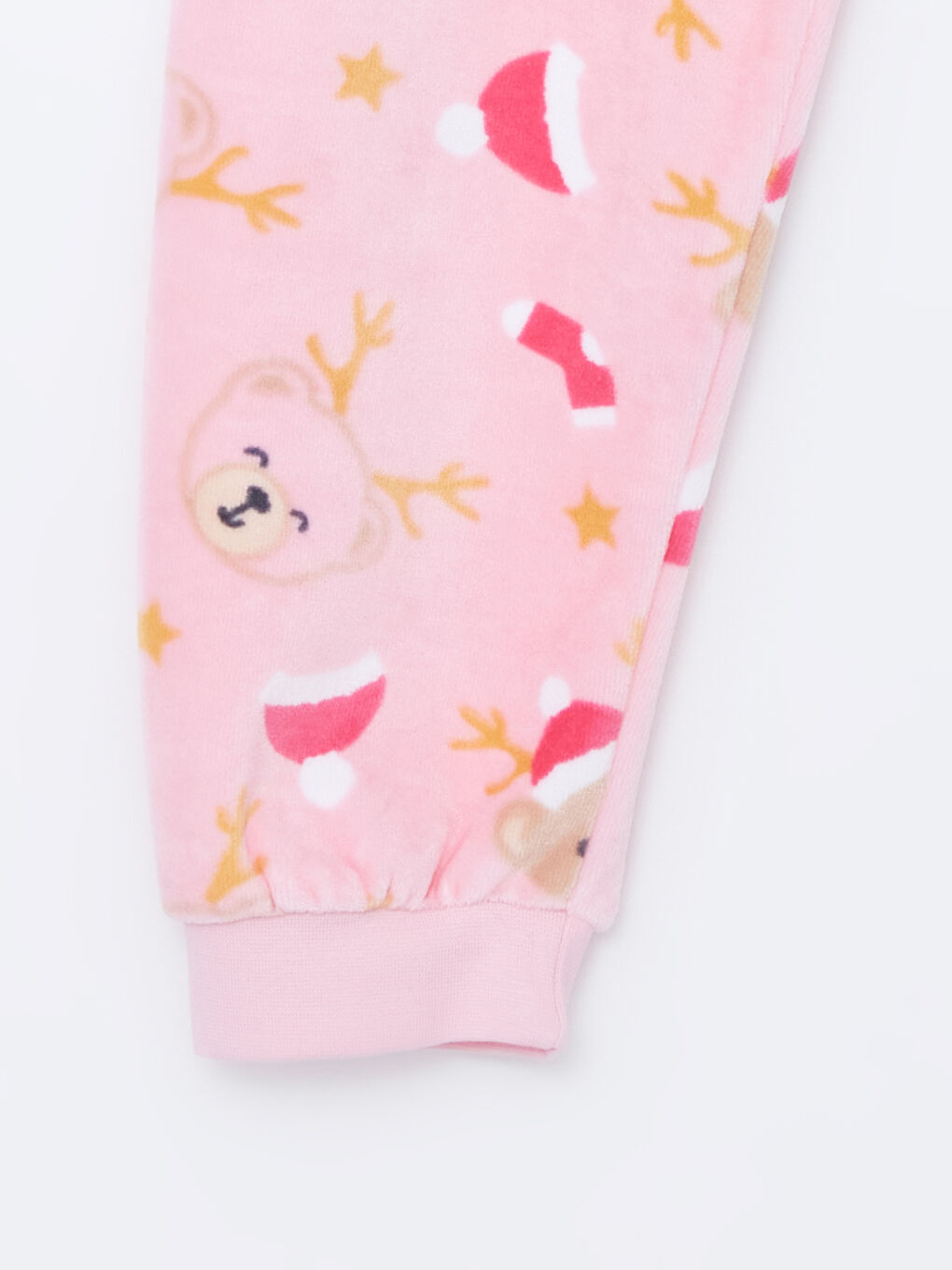 Pembe Beli Lastikli Kadife Kız Çocuk Pijama Alt-2