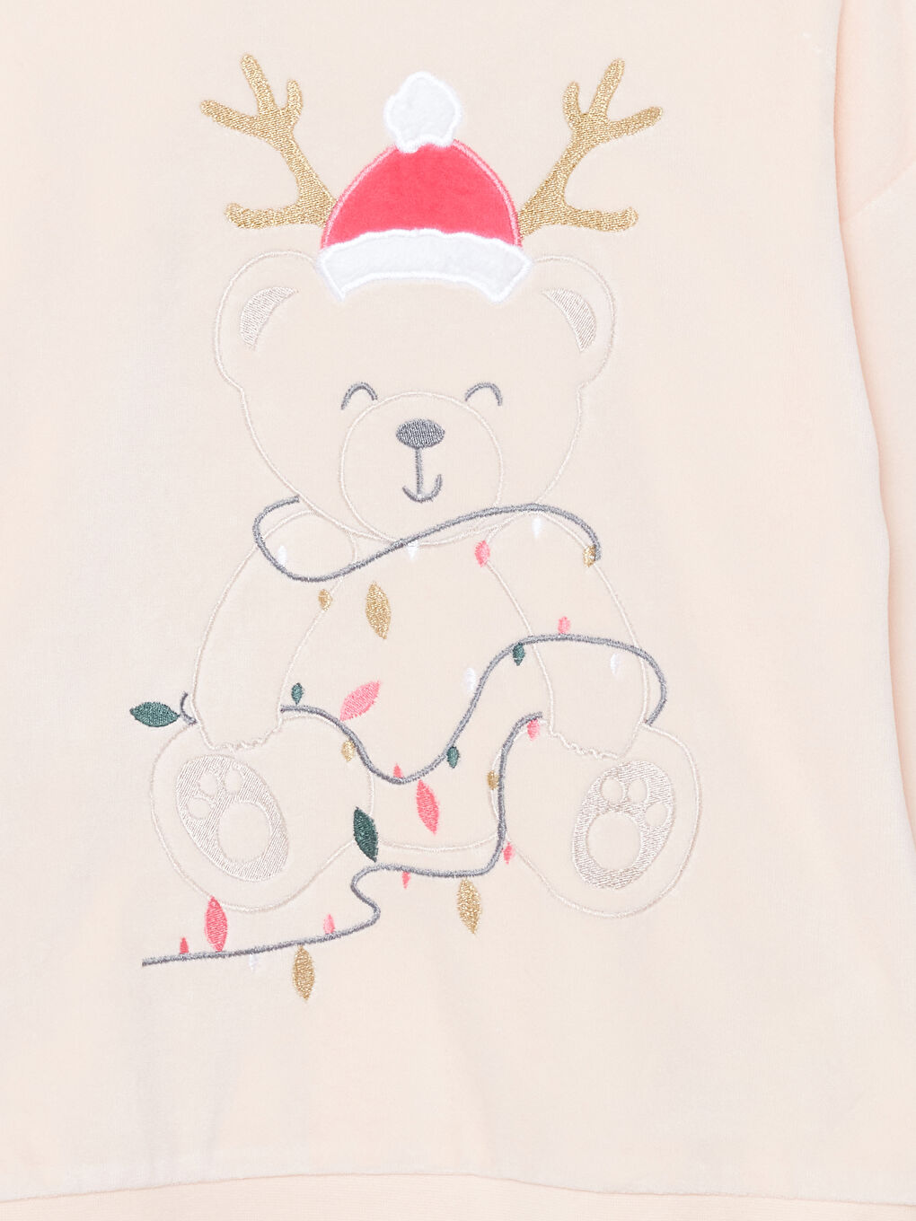 Pembe Yılbaşı Temalı Kız Çocuk Kadife Pijama Üst-2