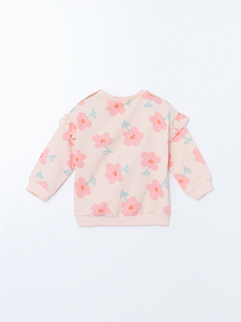 Pembe Çiçek Baskılı Kız Bebek Sweatshirt-3