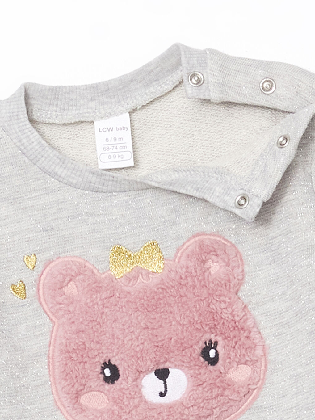 Beyaz Sevimli Ayı Nakışlı Kız Bebek Tişört-2