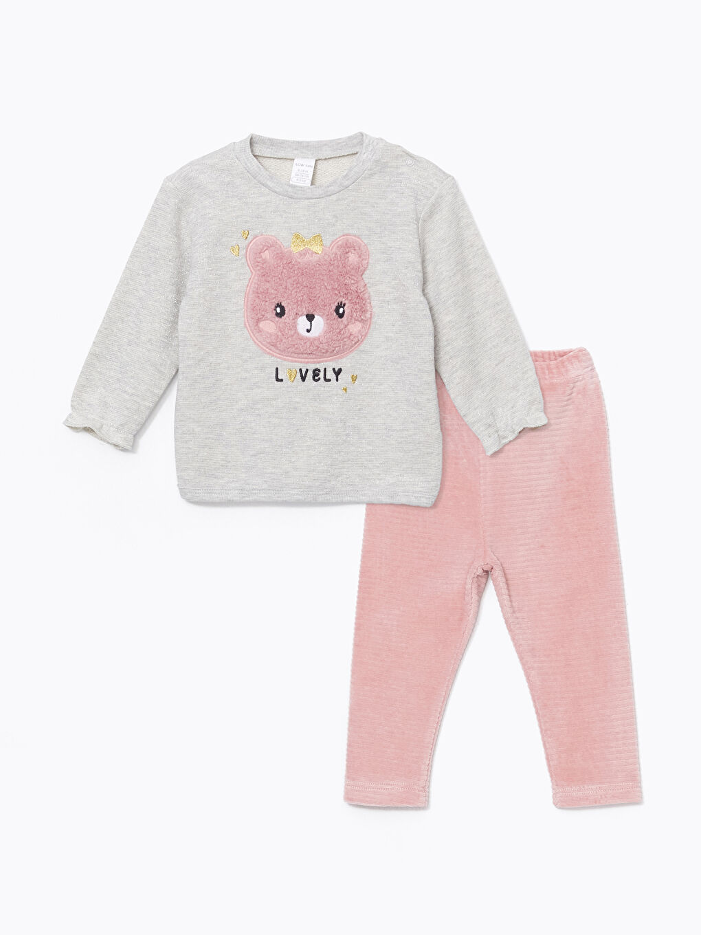 LCW baby Beyaz Bisiklet Yaka Kız Bebek Sweatshirt ve Tayt 2'li