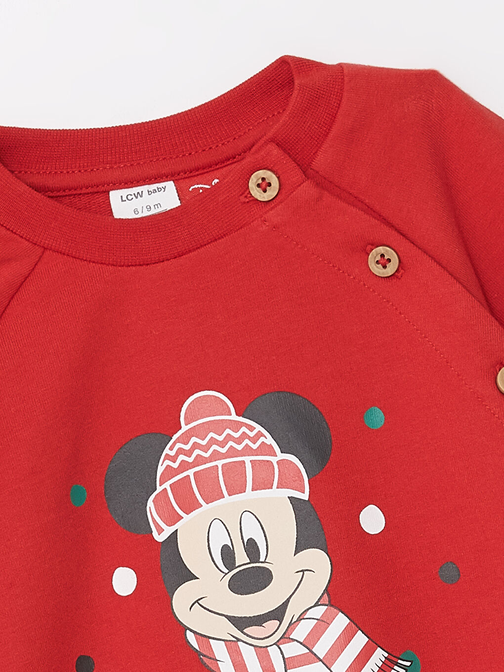 Kırmızı Bisiklet Yaka Mickey Mouse Baskılı Erkek Bebek Sweatshirt-2