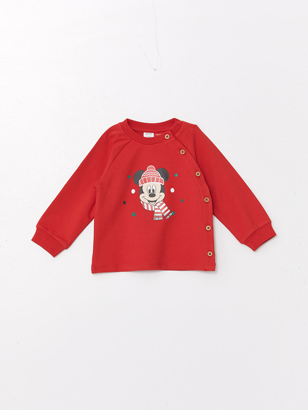 LCW baby Canlı Kırmızı Bisiklet Yaka Mickey Mouse Baskılı Erkek Bebek Sweatshirt ve Tayt 2'li Takım - 1