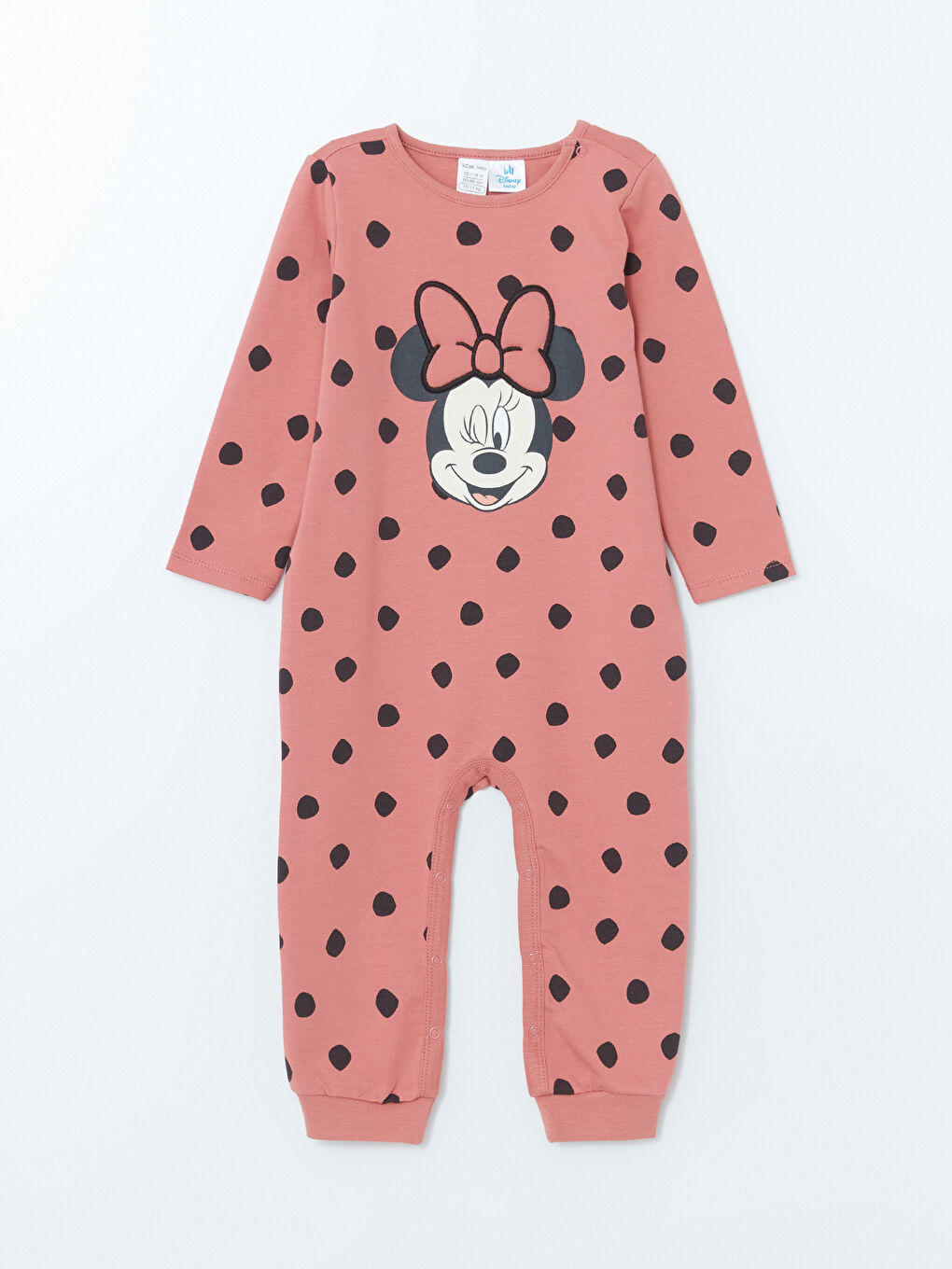 LCW baby Pembe Baskılı Uzun  Kollu Minnie Mouse Baskılı Kız Bebek Tulum