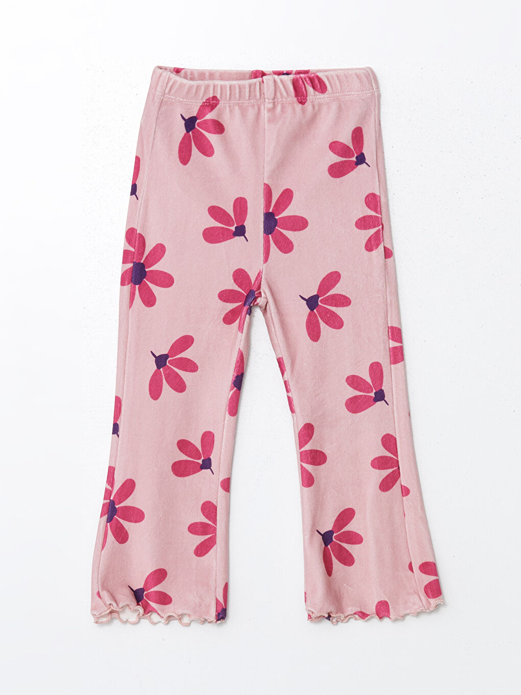 Pembe Çiçekli Kadife Kız Bebek Tayt Pantolon
