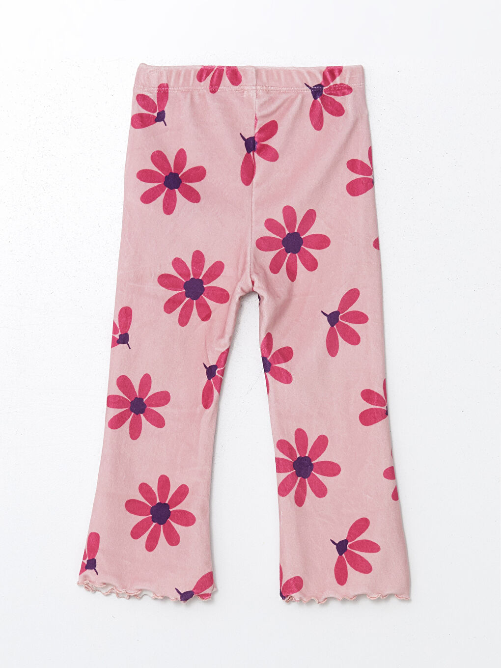 Pembe Çiçekli Kadife Kız Bebek Tayt Pantolon-1