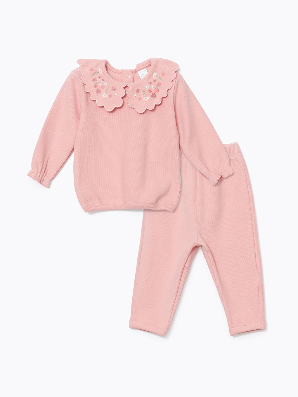 Pembe Bebe Yaka Kız Bebek Bluz ve Tayt Pantolon 2'li