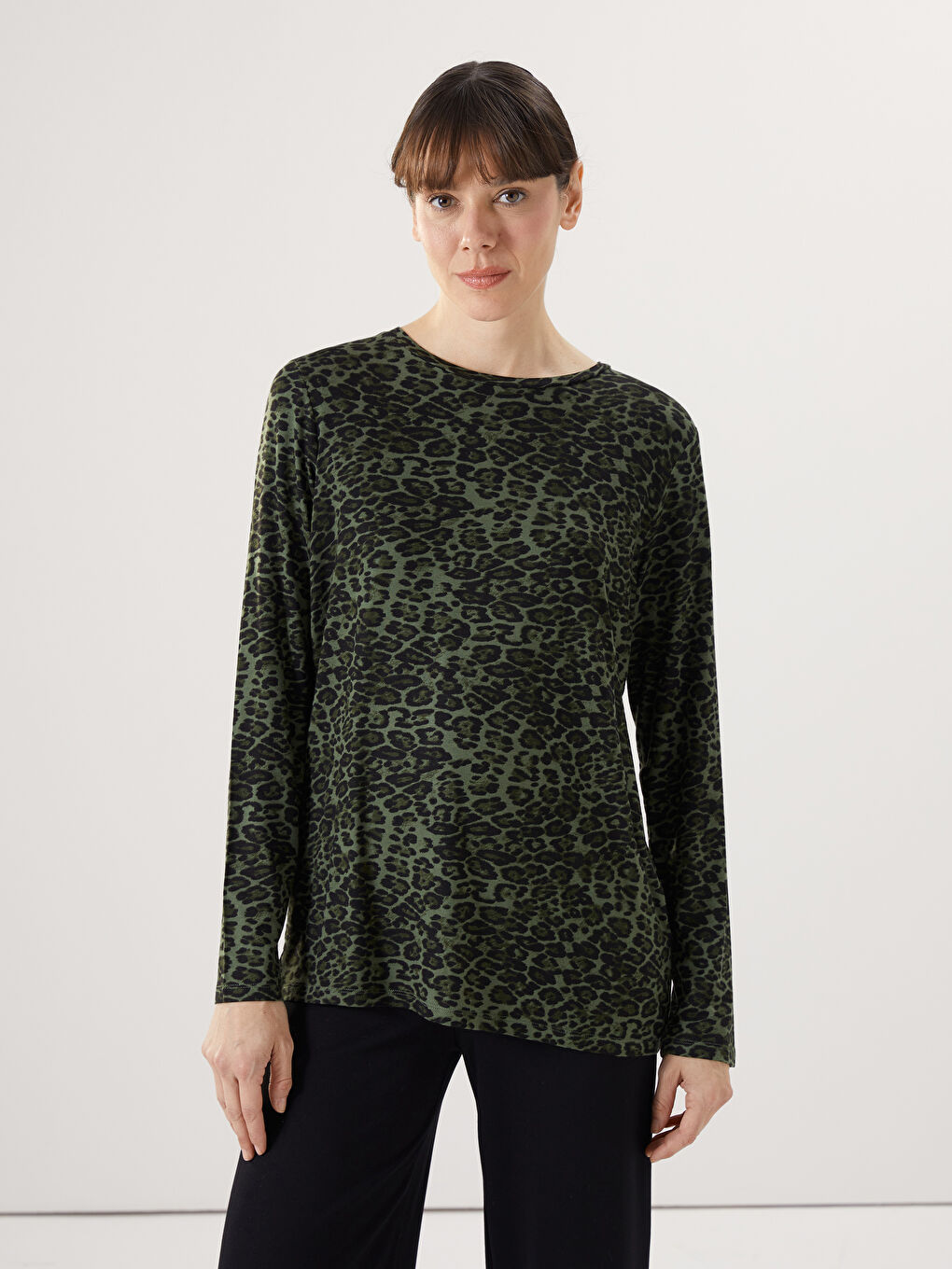 Crew Neck Patterned Women's Blouse -W4DN08Z8-LS6