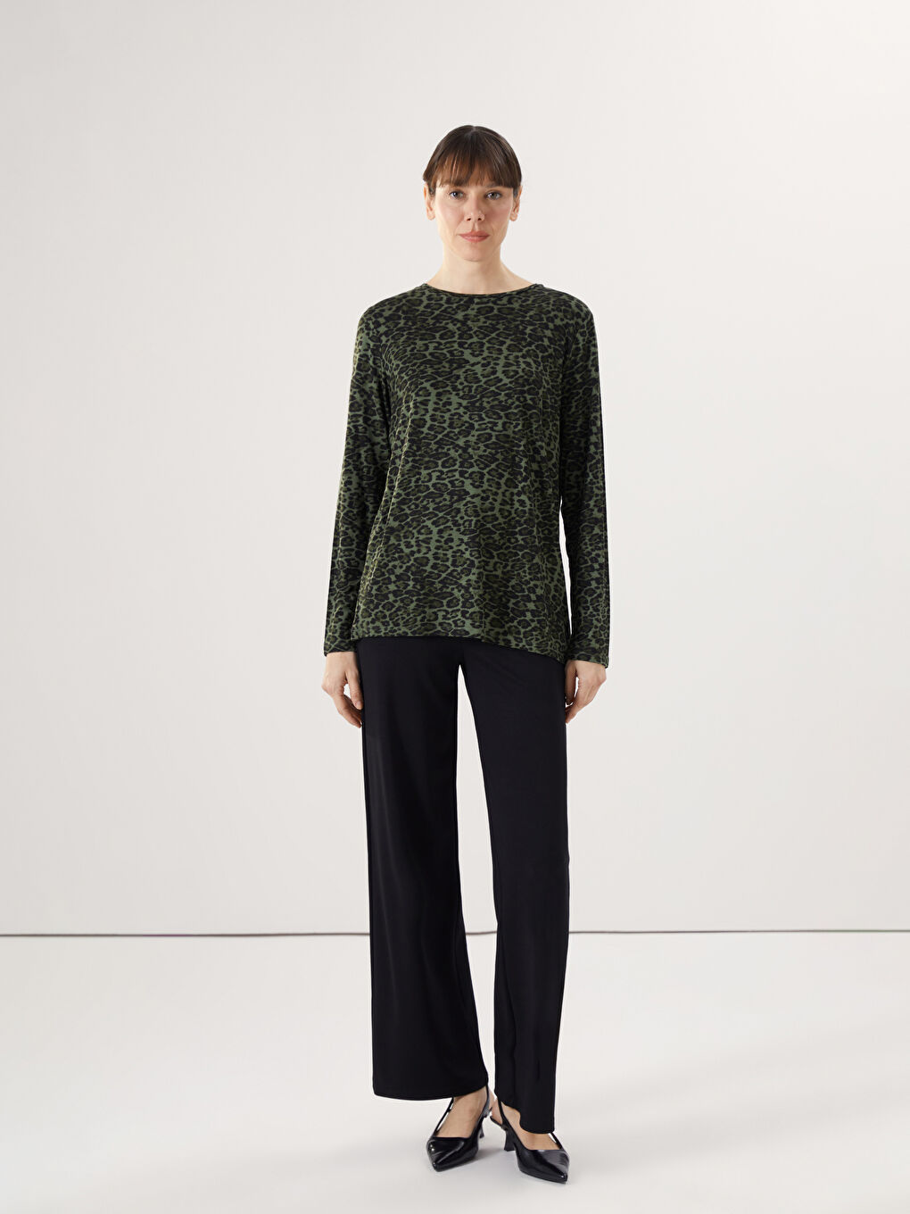 Crew Neck Patterned Women's Blouse -W4DN08Z8-LS6