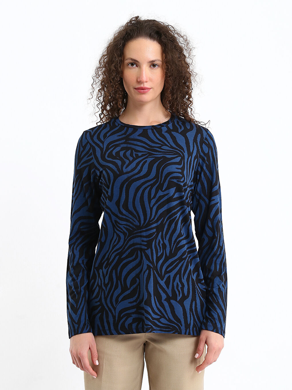 Crew Neck Patterned Women's Blouse