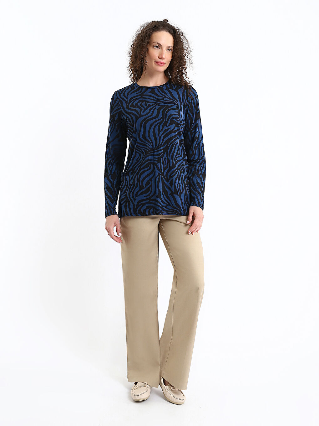 Crew Neck Patterned Women's Blouse-1