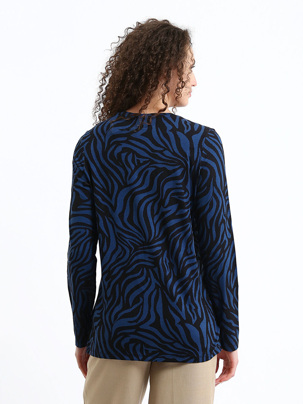 Crew Neck Patterned Women's Blouse-4