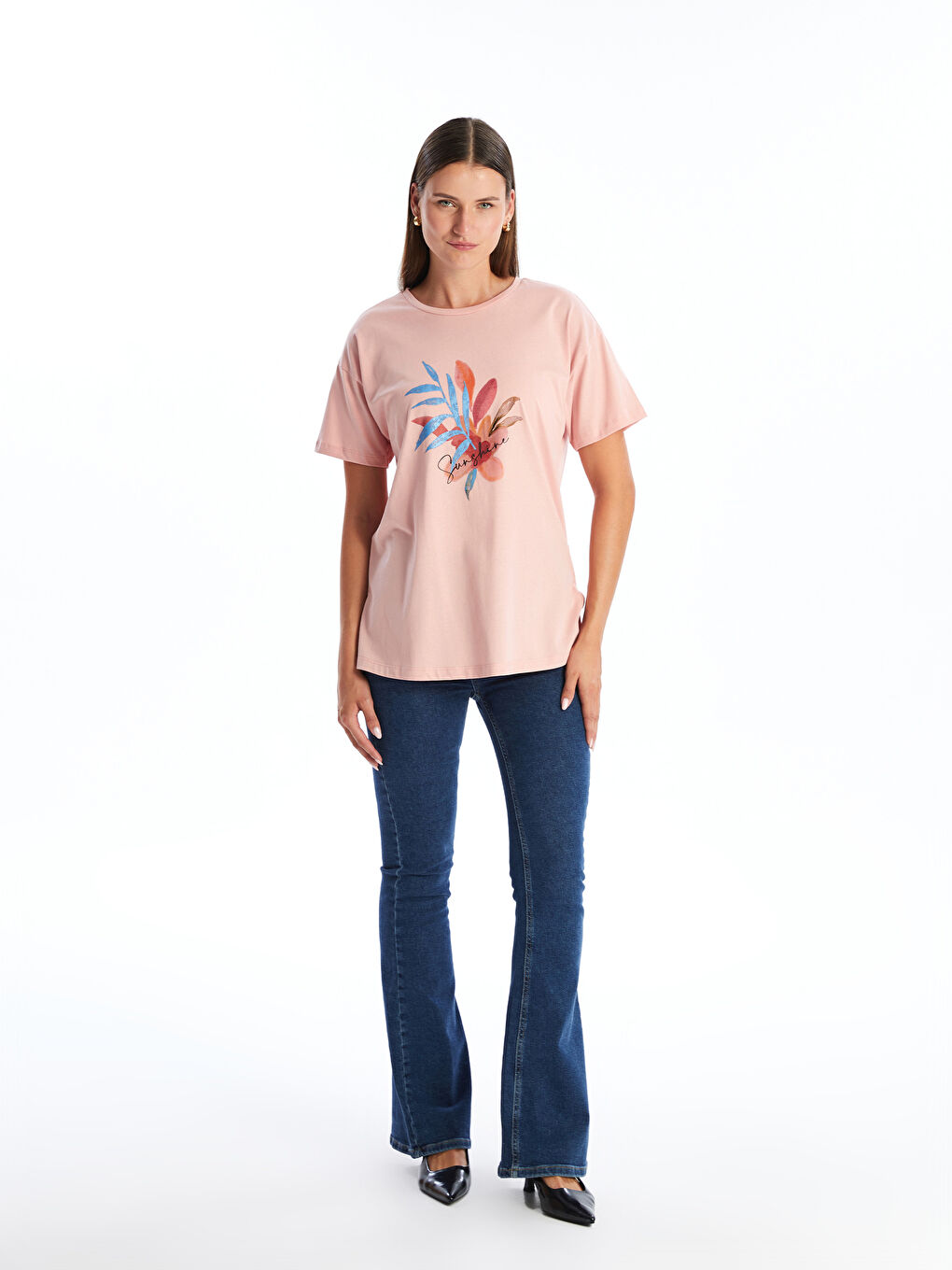 Crew Neck Printed Short Sleeve Women's T-Shirt-1