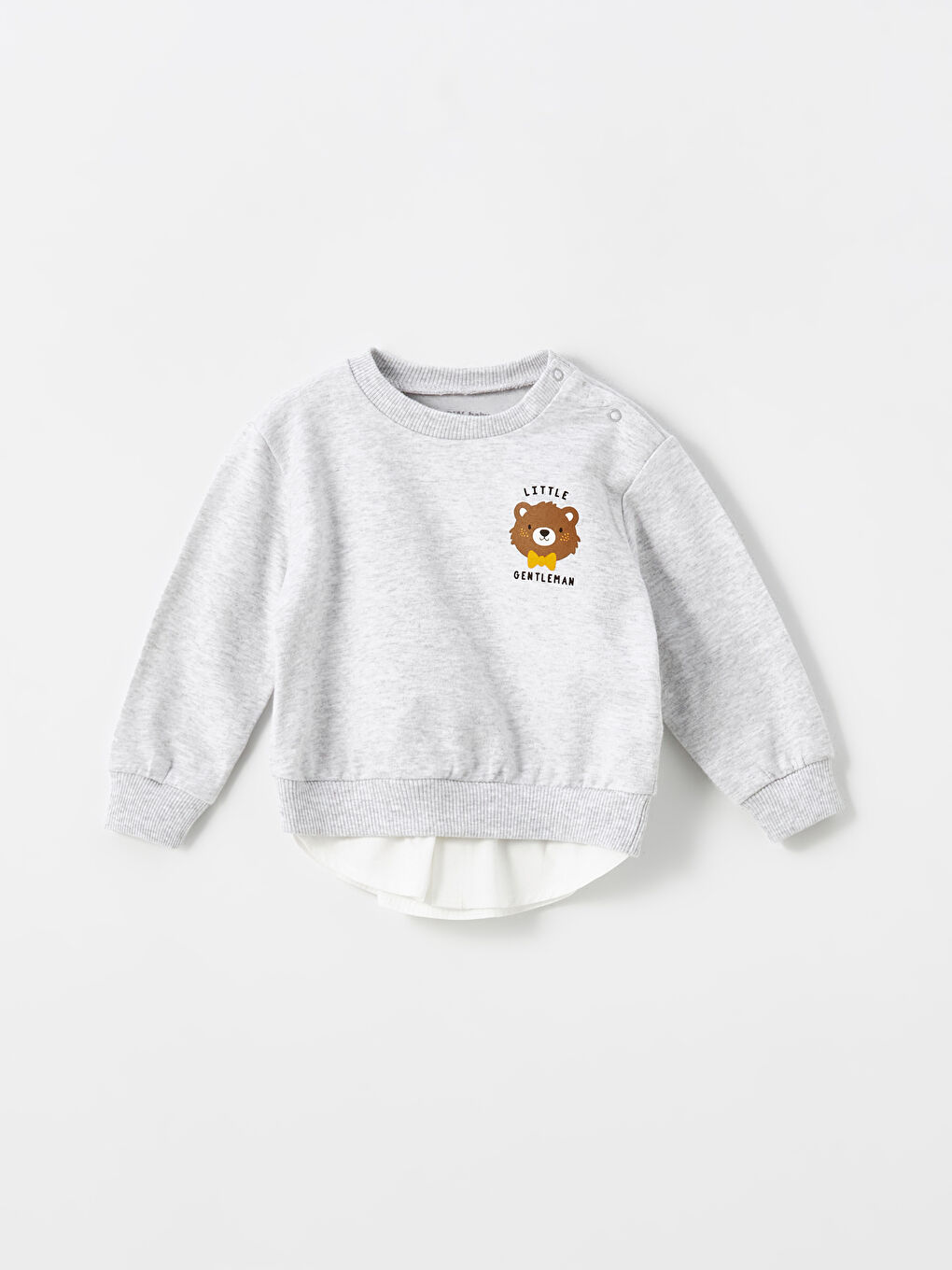 LCW baby Beyaz Bisiklet Yaka Uzun Kollu Baskılı Erkek Bebek Sweatshirt