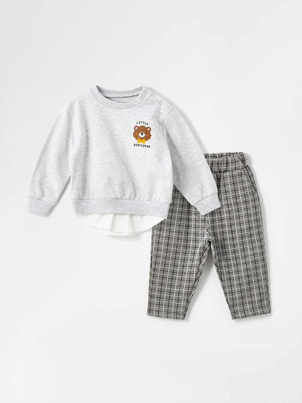 LCW baby Kar Beyazı Melanj Baskılı Erkek Bebek Sweatshirt ve Pantolon 2'li Takım