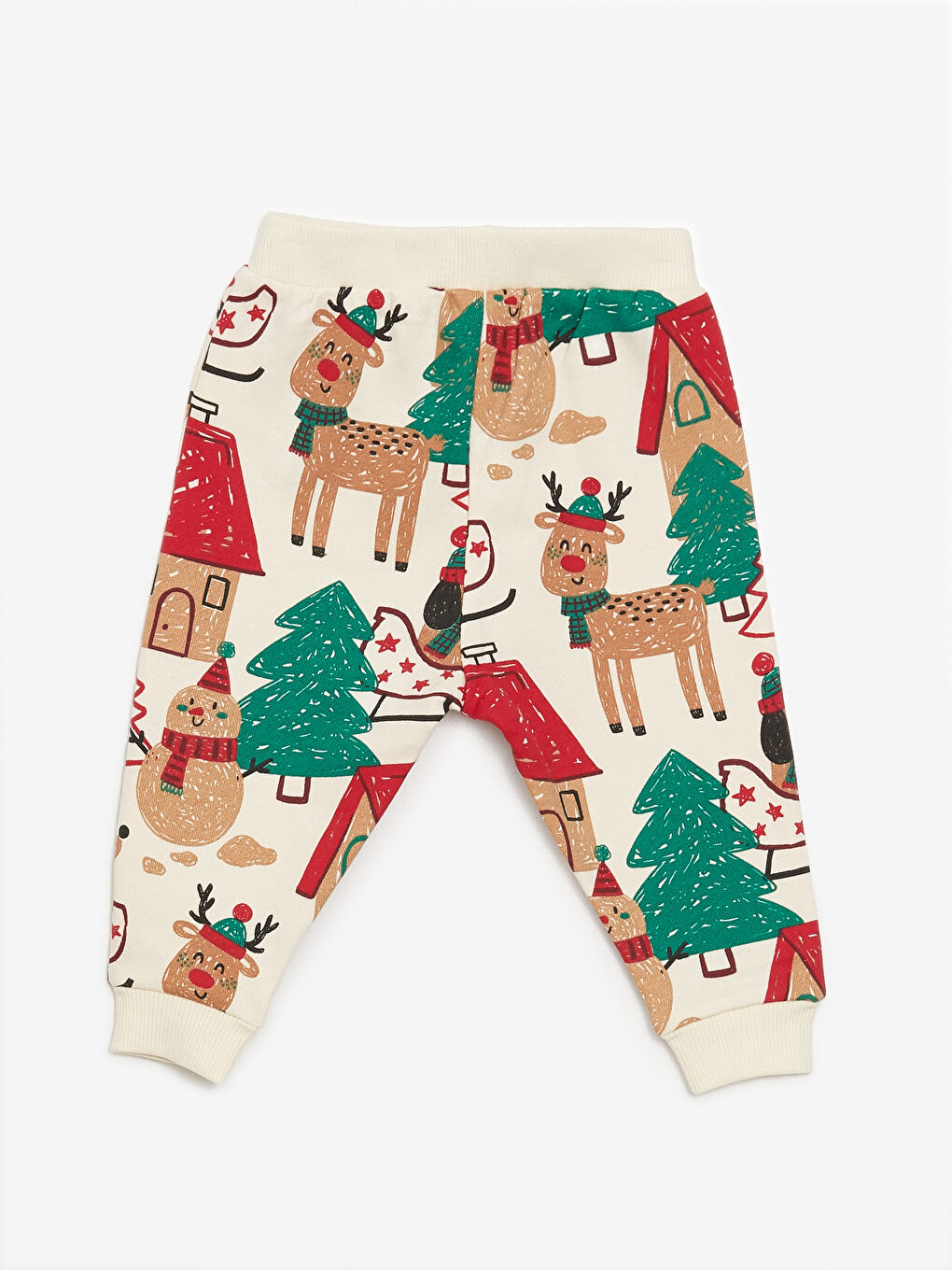 Ekru Beli Lastikli Yılbaşı Temalı Erkek Bebek Eşofman Alt-1