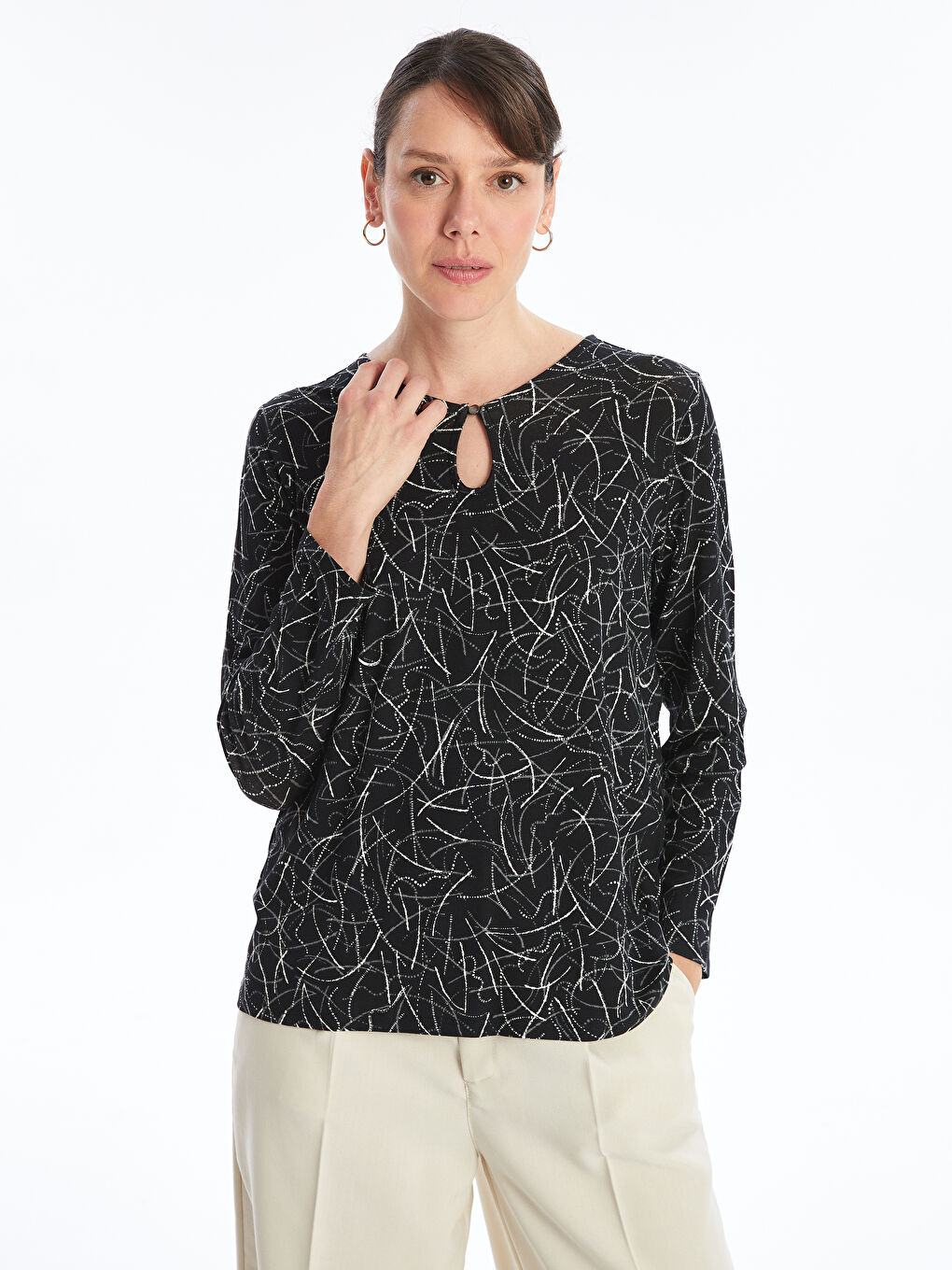 Crew Neck Patterned Women's Blouse -W4DO19Z8-LQJ