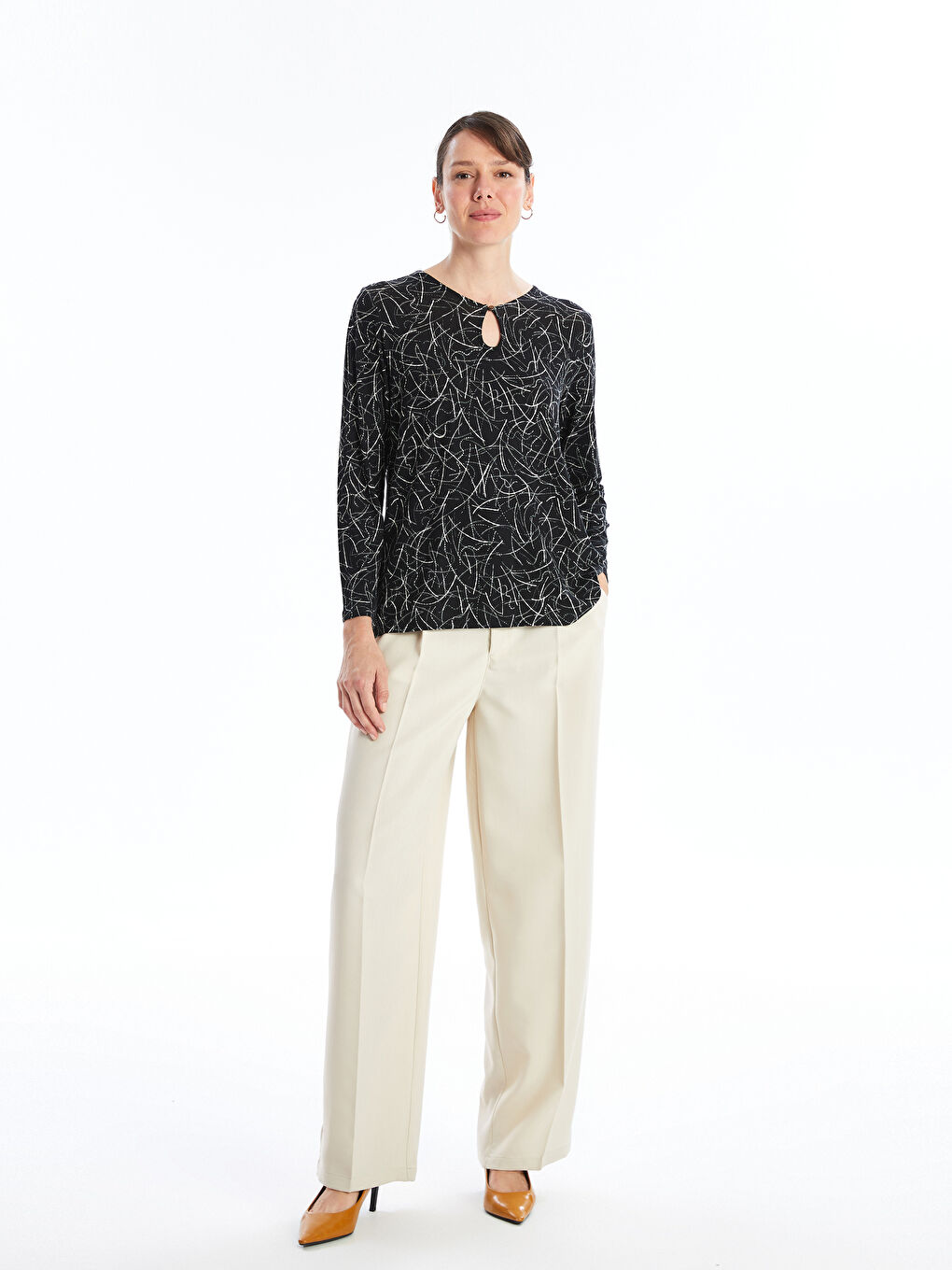 Crew Neck Patterned Women's Blouse -W4DO19Z8-LQJ